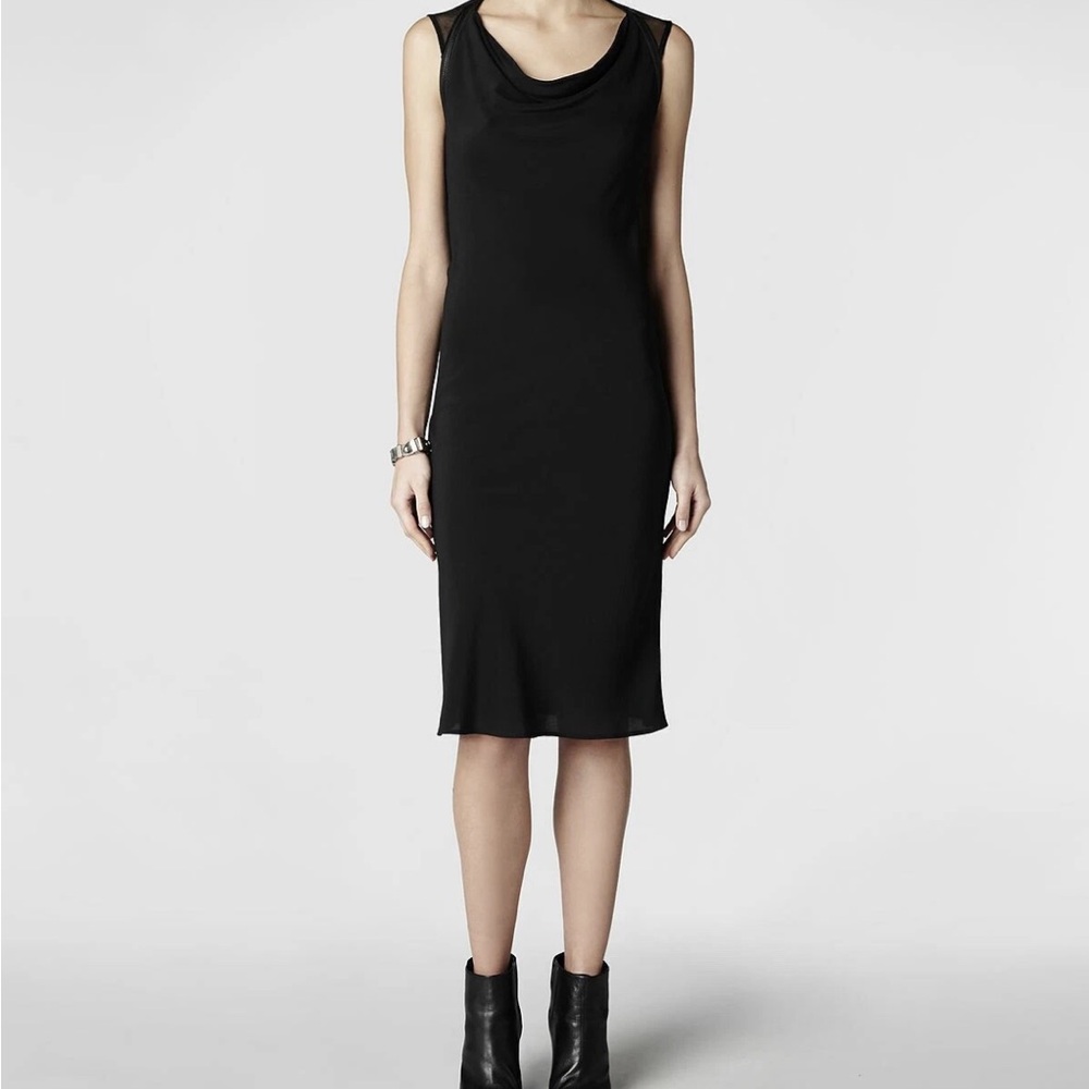 All Saints‎ Black 100% Silk Convertible Zip Sheer Back Leevi Dress